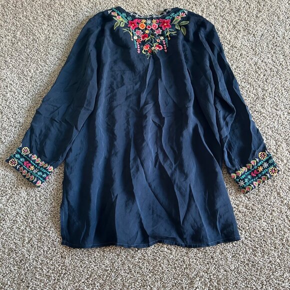 Johnny Was Womens Sz Large Annette Floral Embroidered Tunic Blue - Picture 5 of 11